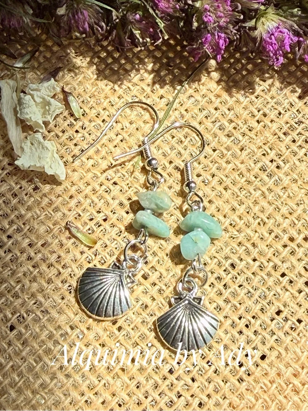 Alquimia Mint Green Chip Stone Shell Dangle Earrings